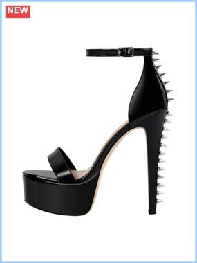 Studded Platform Stiletto Heels Ankle Strap Open Toe Faux Leather Party Prom